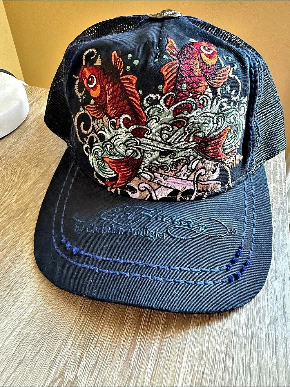 Ed Hardy 1971 Koi Fish Trucker Cap Blue & Black - Never Been Worn, Y2K
